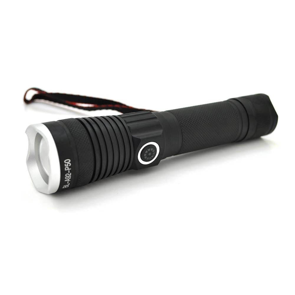 Ліхтар ручний Bailong BL-A92-P50 1LED P50 10W 3 режими IP44 USB-Type-C 154х36х28 мм Black (37681)
