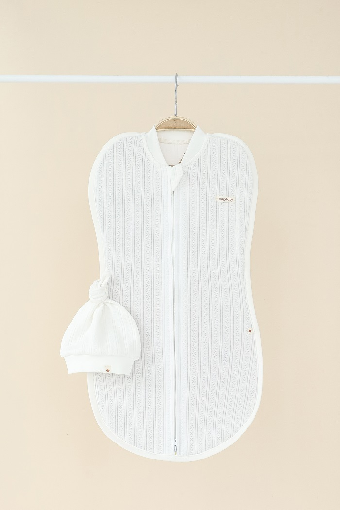 Пелюшка-кокон з шапочкою дитяча на блискавці Trudy 0-3 міс. Молочний (MG216)