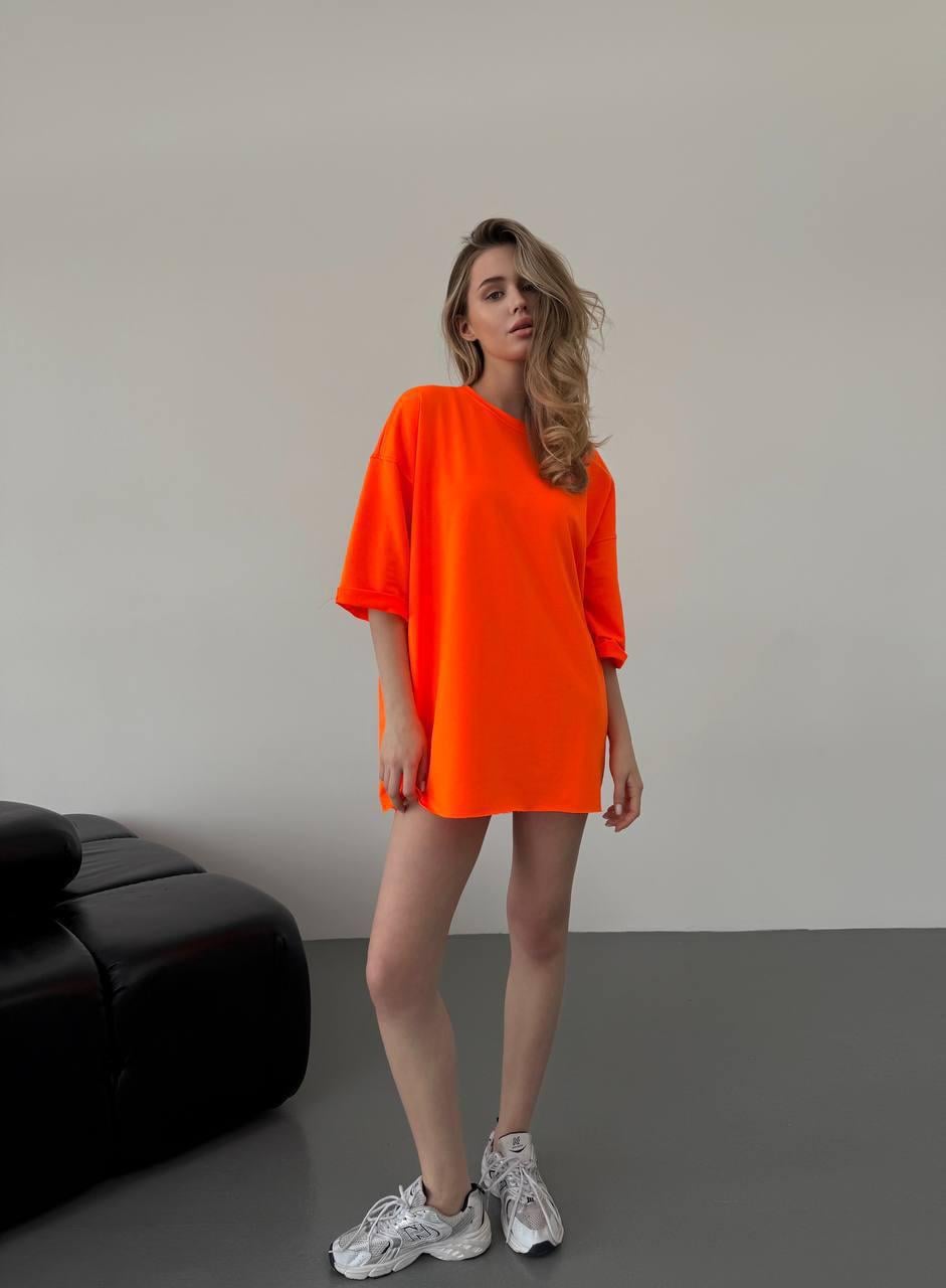 Футболка жіноча оверсайз двонитка S-L Помаранчевий неон (33243151)