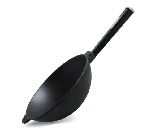 Сковорода чугунная Brizoll WOK с деревянной ручкой 2,2 л Black (W24HP1)