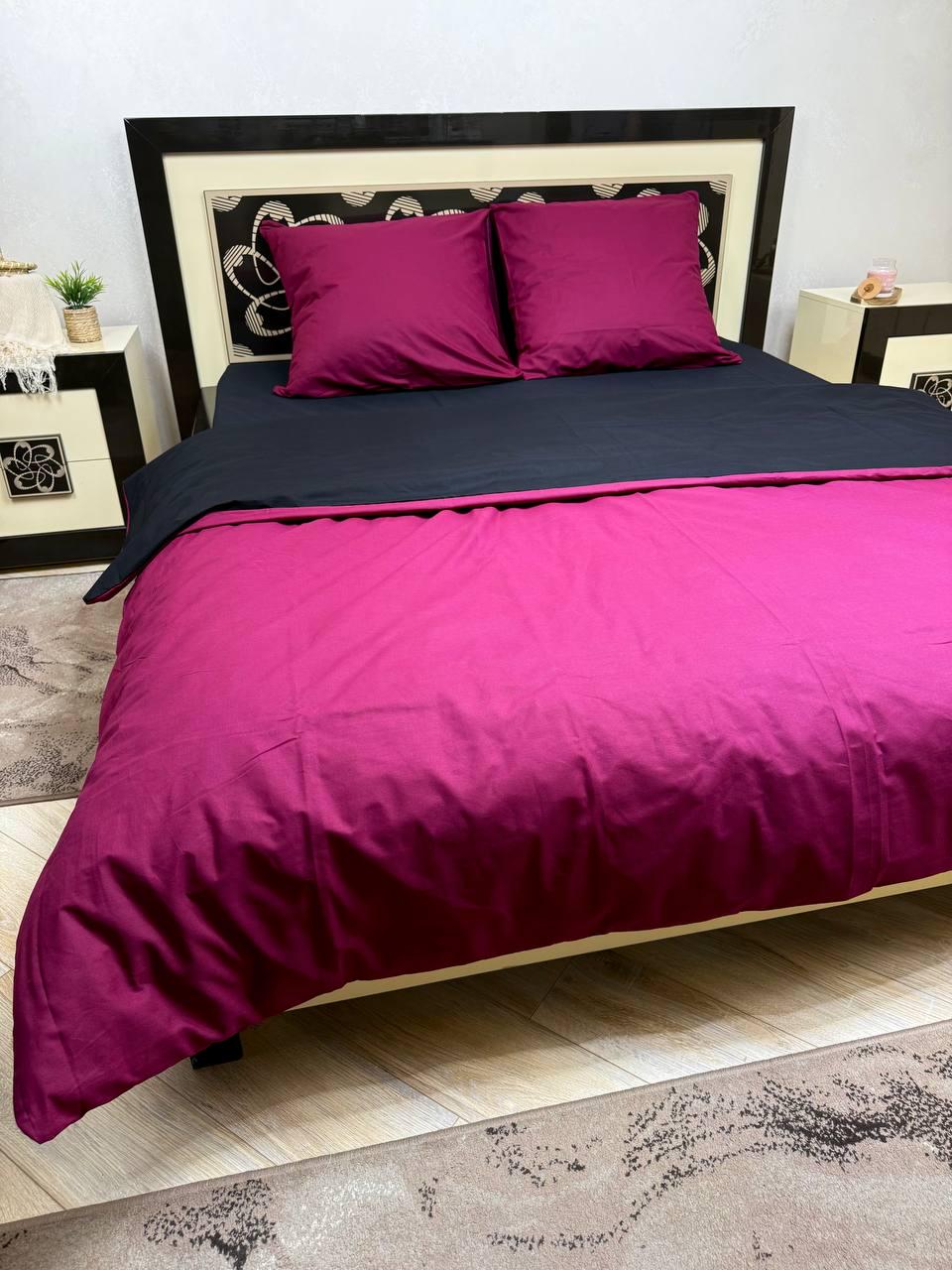 Комплект постільної білизни Однотонна бавовняний полуторний 150х220/70х70 см Бордовий (28859237)