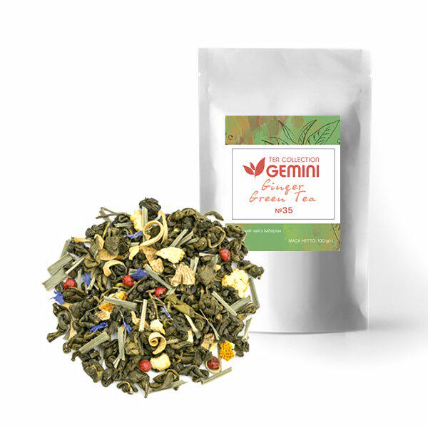 Чай листовий Gemini Green Tea Ginger Зелений чай з імбирем 100 г (329)