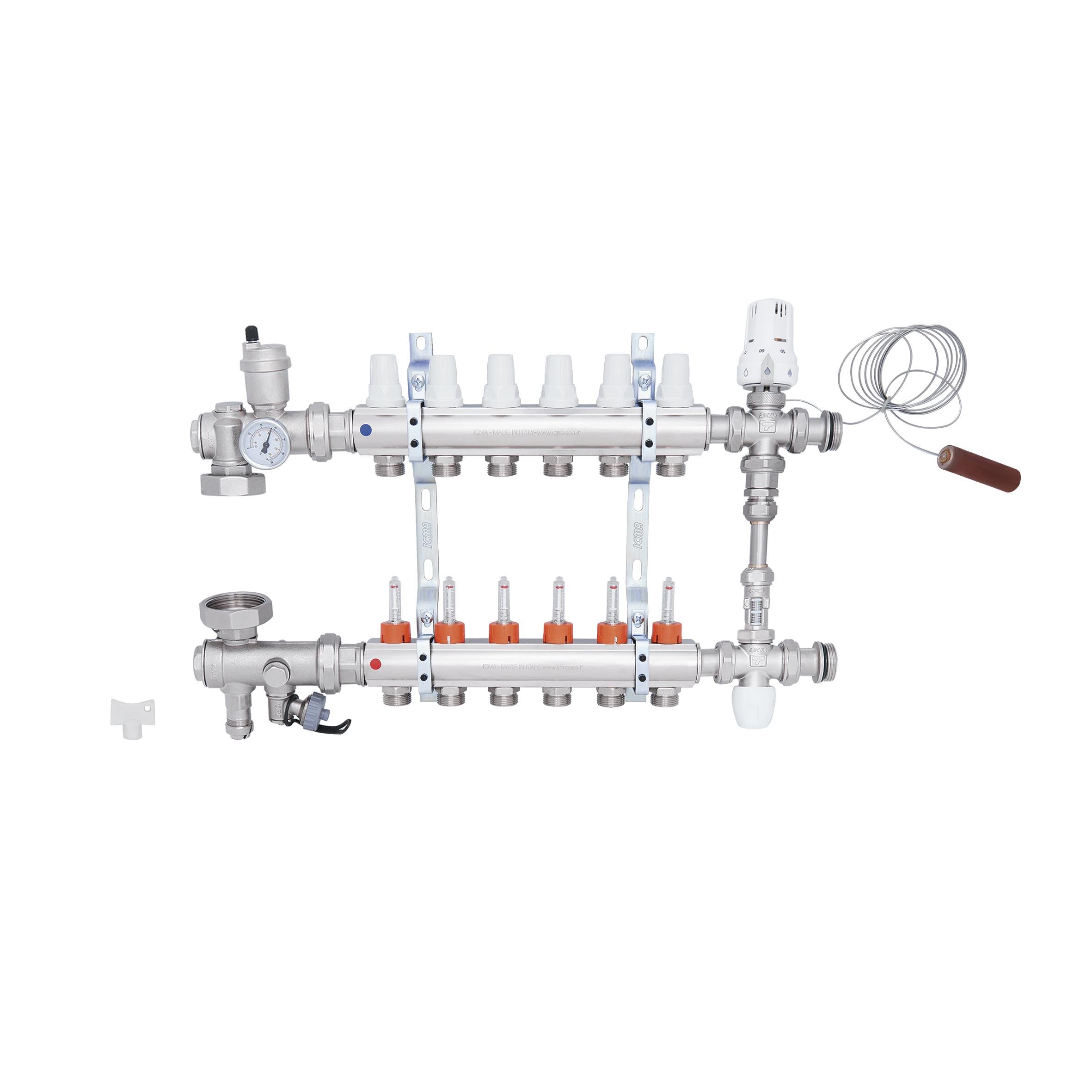 Коллектор для теплого пола ICMA A1K013APK06 6 контуров с расходомерами 1"/3/4" (78692) - фото 3