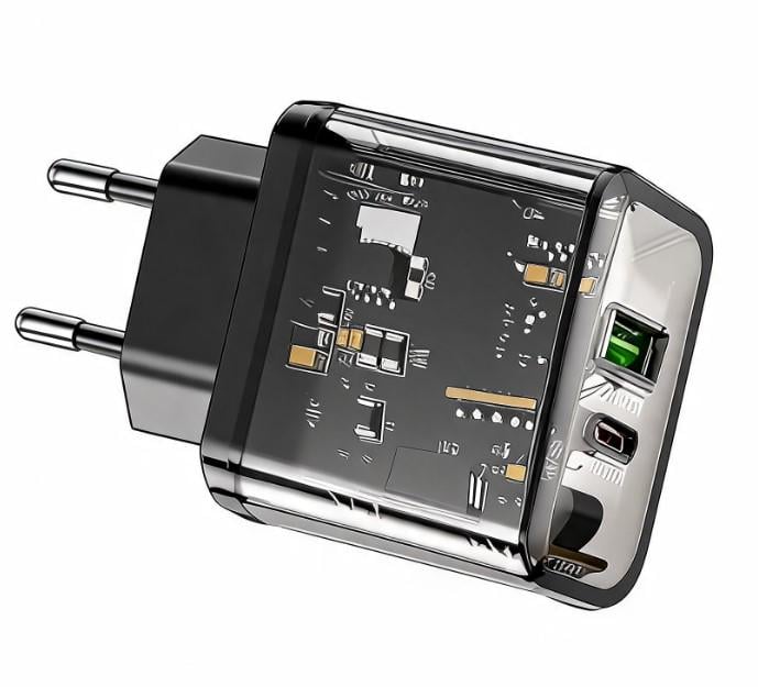 Зарядний пристрій Hoco N34 20W PD та QC 3.0 USB-C + USB-A кабель 1 м Чорний (2104619567)