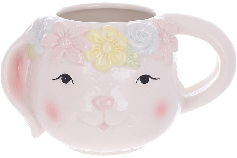 Чашка керамическая зайка с цветами 550 мл Чашка керамическая зайка с цветами 550 мл