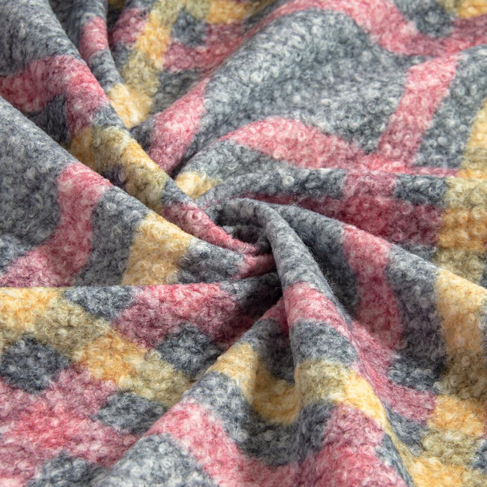 Ткань пальтовая Букле ромб Желто-розовый (19175)