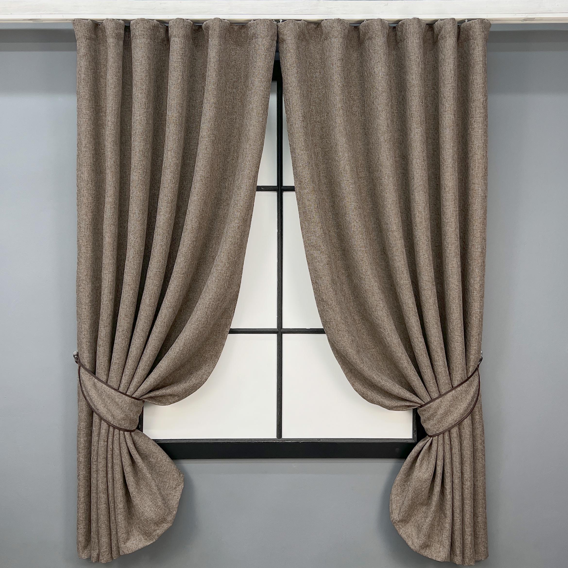 Комплект коротких штор VR-Textil ELEMENTA №1864ш лен фактурный 140х170 см 2 шт. Серо-коричневый (35-0441)