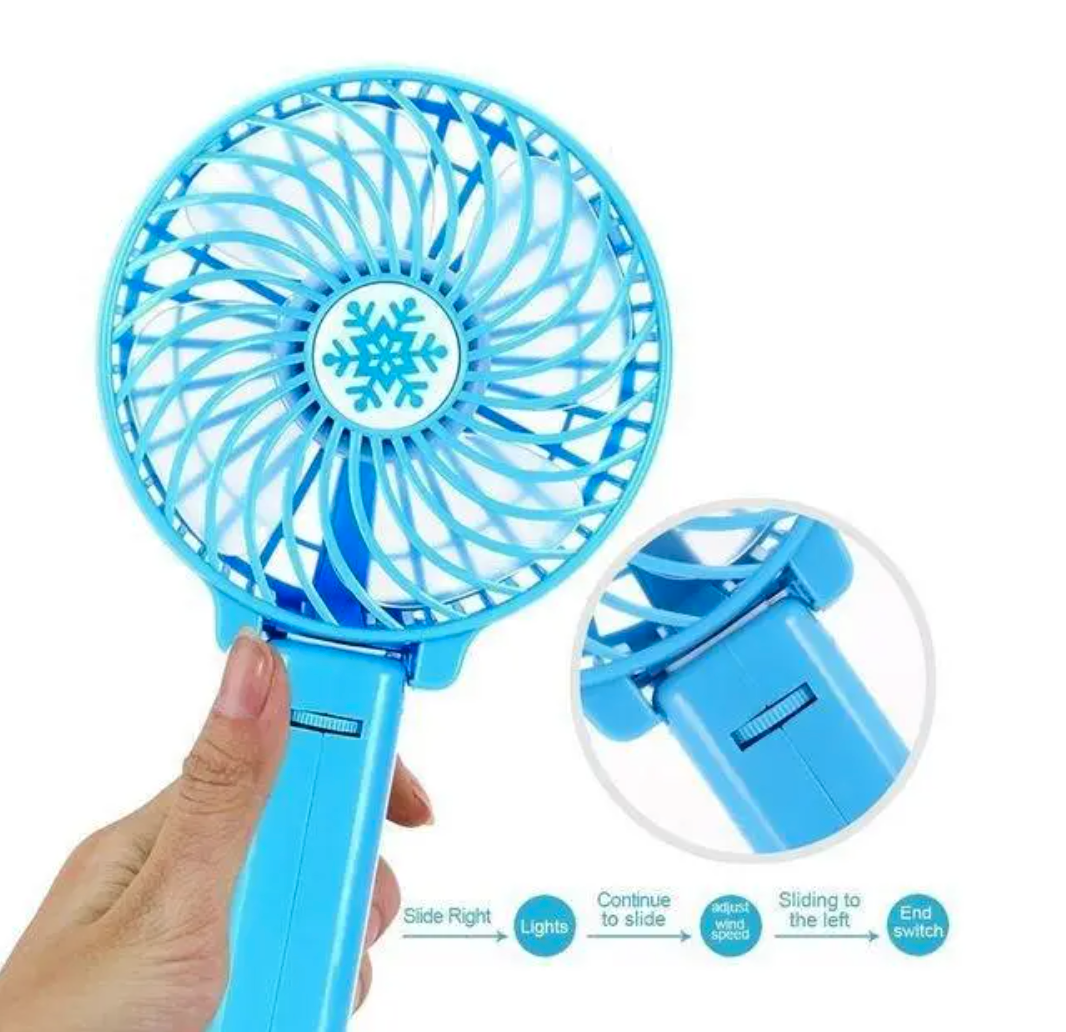 Портативний вентилятор Handy Mini Fan з ручкою та ліхтарем 10 см Блакитний - фото 2