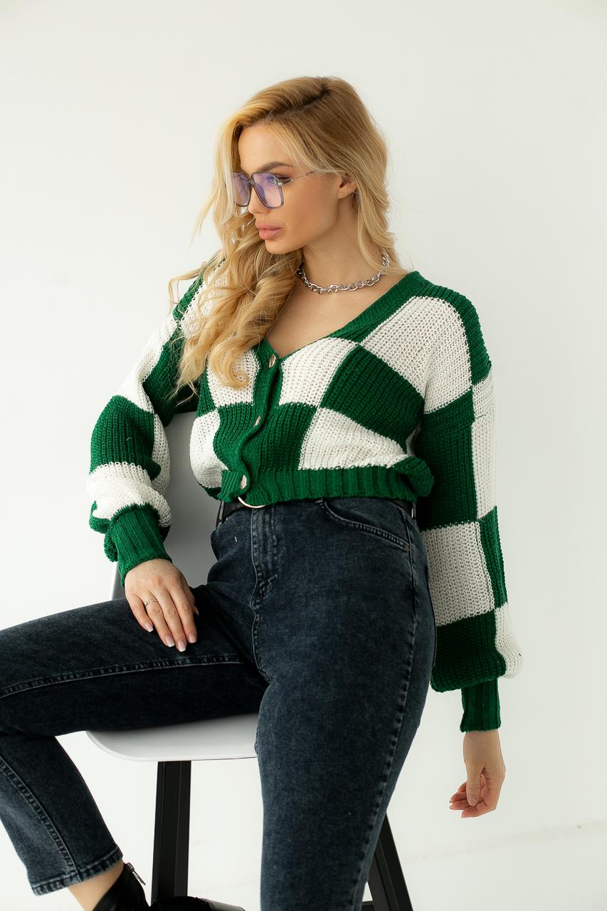 Кардиган LUREX з шахівницею S Зелений (9528083) - фото 3 Кардиган LUREX з шахівницею S Зелений (9528083) - фото 3