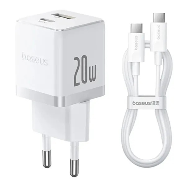 Зарядний пристрій мережевий BASEUS Palm Fast Charger Type-C/USB Cable Type-C to Type-C P10111608213-01 20W White
