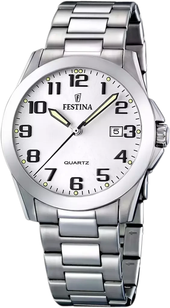 Наручний годинник чоловічий Festina F16376/7 Classics з сталевим корпусом WR 50 м та білим циферблатом