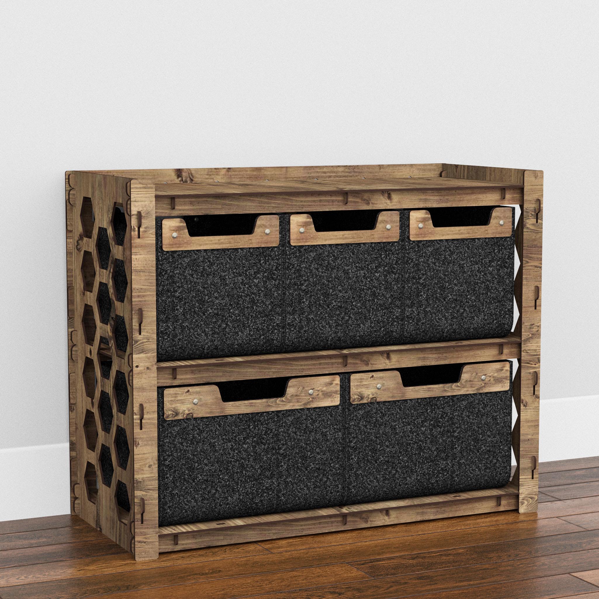 Комод в детскую деревянный низкий Hexagonica Honeycomb на 5 ящиков черные корзины 600х750х345 мм (119973) - фото 2 Комод в детскую деревянный низкий Hexagonica Honeycomb на 5 ящиков черные корзины 600х750х345 мм (119973) - фото 2