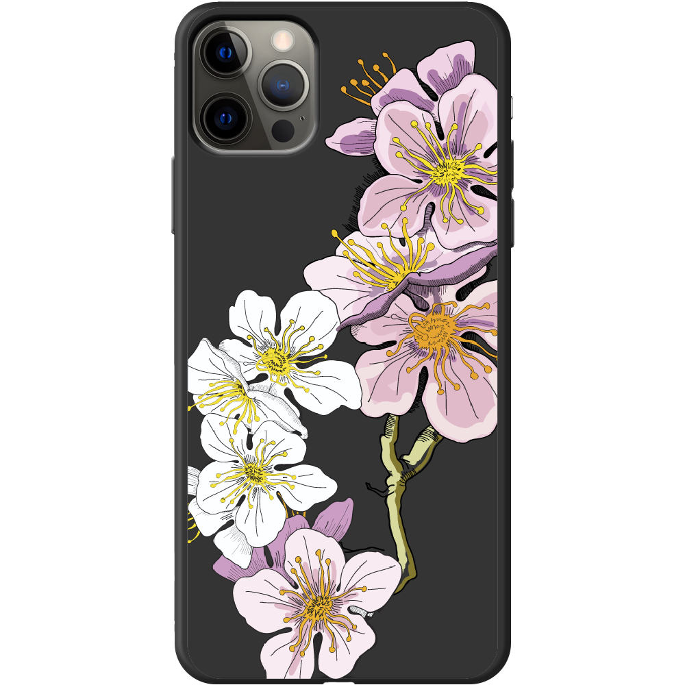 Чехол Boxface iPhone 12 Pro Cherry Blossom Черный силикон (41086-cc4-41089)