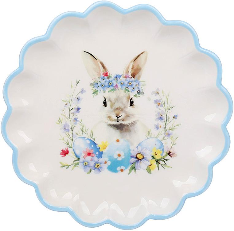 Тарелка для яиц Пасхи Кролик в Цветах 20 см
