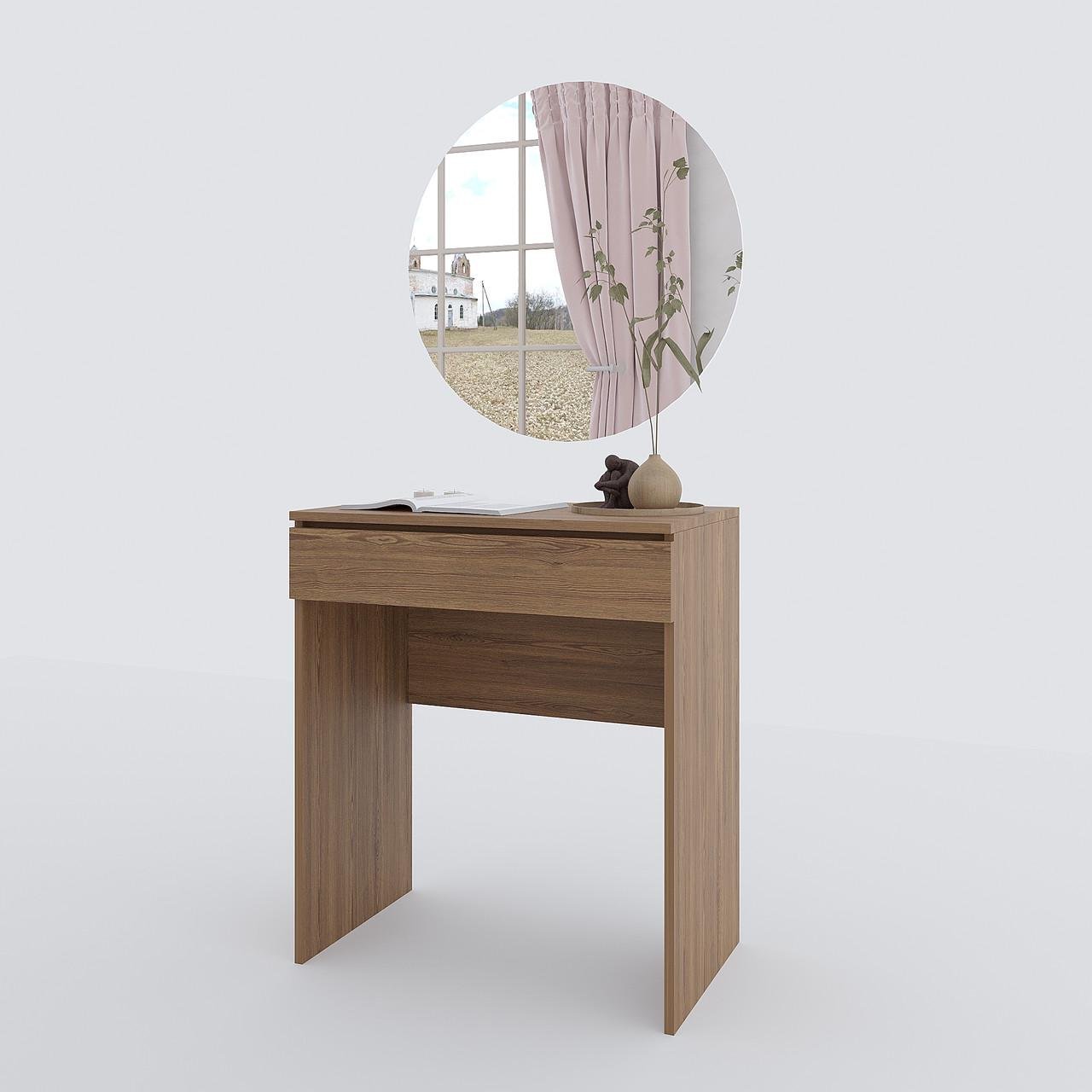 Туалетний столик New and Classic із круглим дзеркалом 750x700x450 мм Дуб родос (ТЗ-софт-3) - фото 3