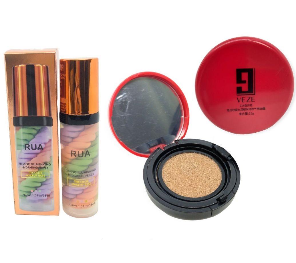 Комплект тональный крем-кушон Veze BB Cream Cushion беж и база под макияж RUA натуральный финиш увлажняющий
