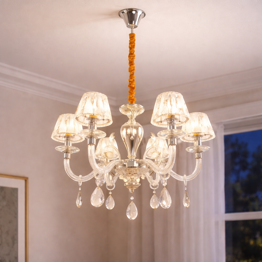 Люстра Sirius с хрустальными подвесами и плафонами под шесть ламп Е14 Хром (Ш 88052/6)