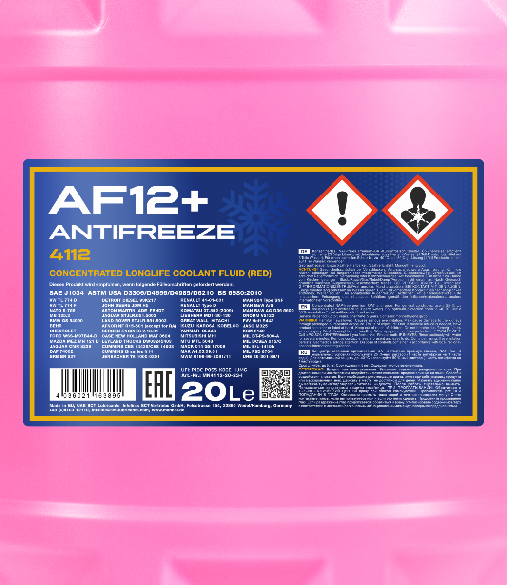 Концентрат антифризу Mannol 4112 Longlife Antifreeze AF12+ 20 л Червоний (MN4112-20) - фото 2 Концентрат антифризу Mannol 4112 Longlife Antifreeze AF12+ 20 л Червоний (MN4112-20) - фото 2