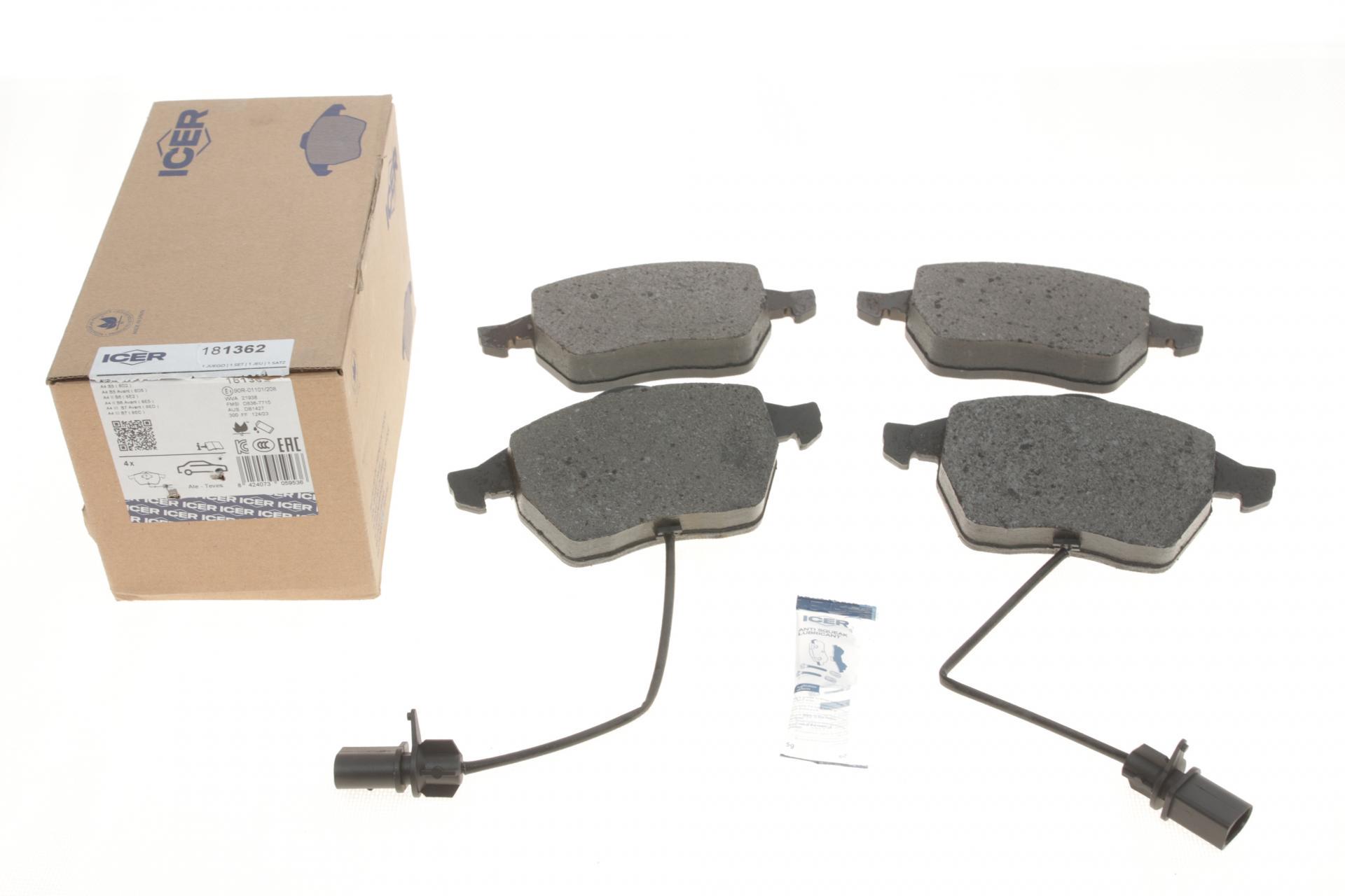 Тормозные колодки передние ICER для Audi A4/A6 95-09/Skoda SuperB 01-08/VW Passat B5 96-05 с датчиком (181362)
