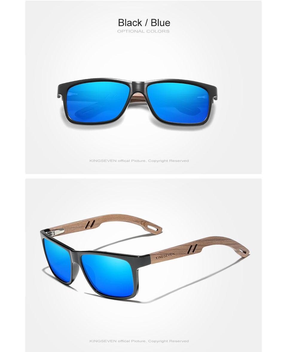 Солнцезащитные очки KINGSEVEN DESIGN Wayfarer из ореховой древесины TR90 с поляризованными линзами Чtрный/Синий (W5508) - фото 2