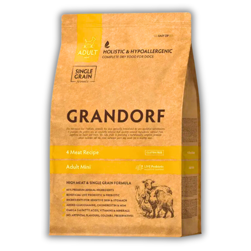 Корм сухий для собак Grandorf 4 мʼяса для дорослих собак малих порід 1 кг (93701)