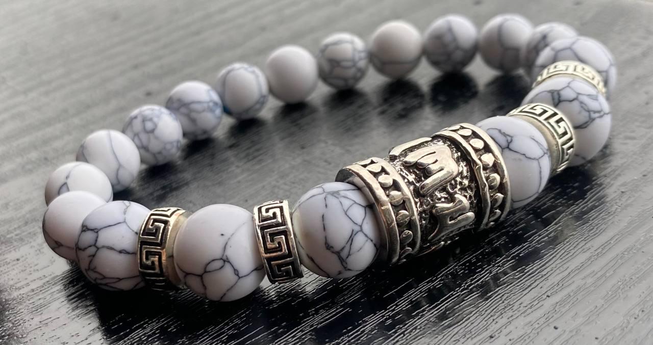 Браслет LITAURS из натурального камня говлит с металлическими вставками L 18-21 см (24117-1)