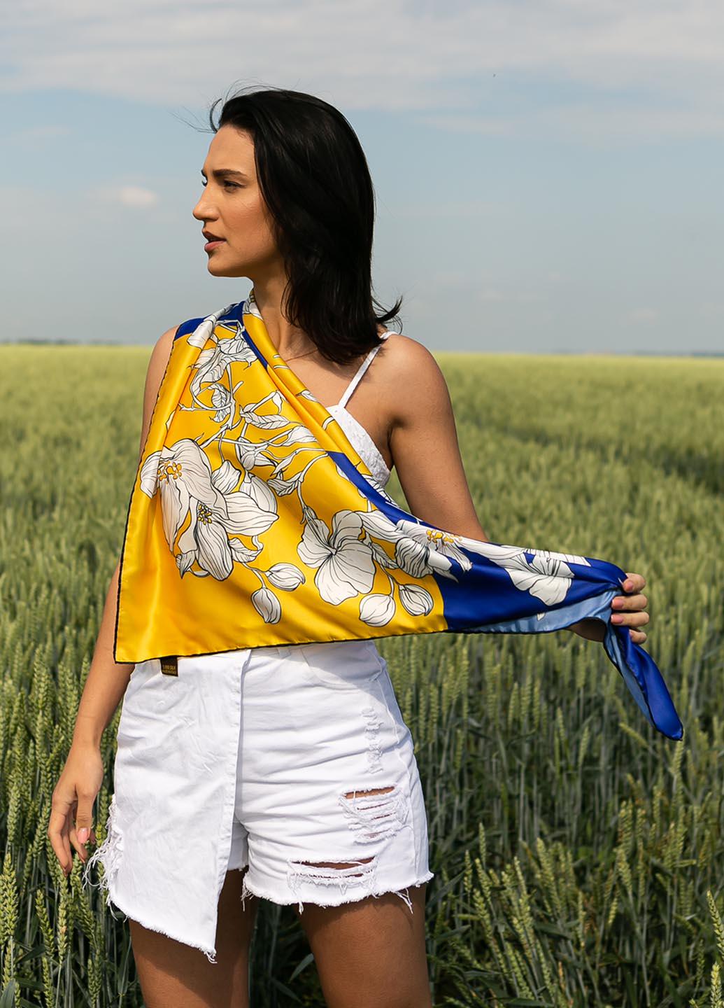 Платок патриотический атласный 90х90 см (С90150-1)