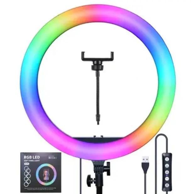 Кольцевая лампа для фото и видео съемки Ring Light LED с держателем RGB 15 режимов 36 см (563)