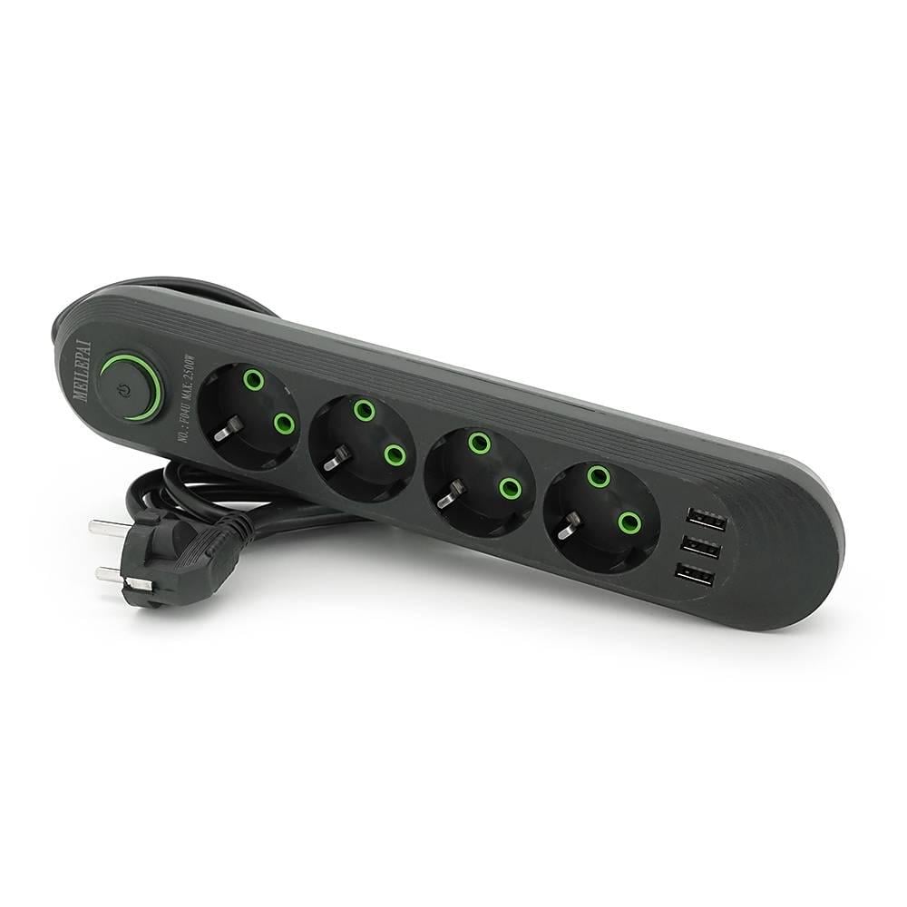 Фільтр мережевий F04U 4 розетки EU/3 USB перетин 2500W 3х0,75 мм 1,5 м Box Black (43760) Фільтр мережевий F04U 4 розетки EU/3 USB перетин 2500W 3х0,75 мм 1,5 м Box Black (43760)