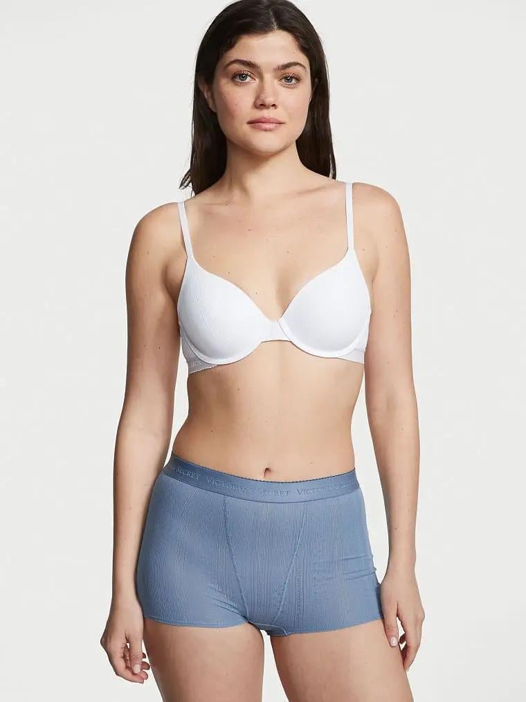 Трусики хлопковые шортики Victoria's Secret Logo Cotton Pointelle M Синий (26616611)