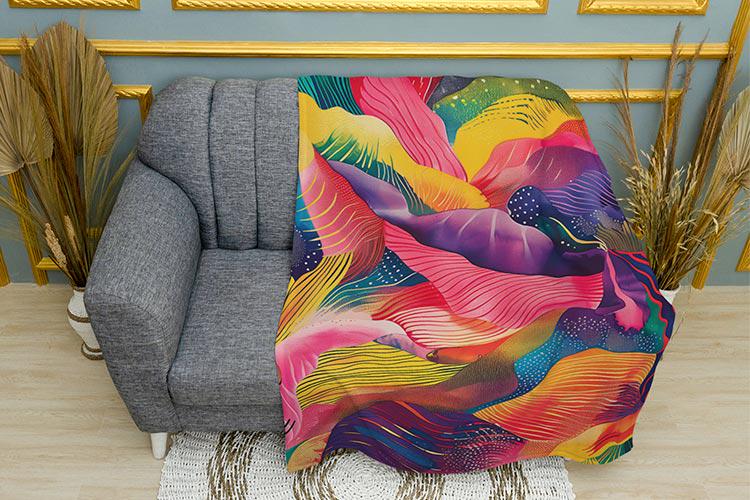 Плед Абстрактные разноцветные растения плюш двухслойный 135х150 см (114241-2)