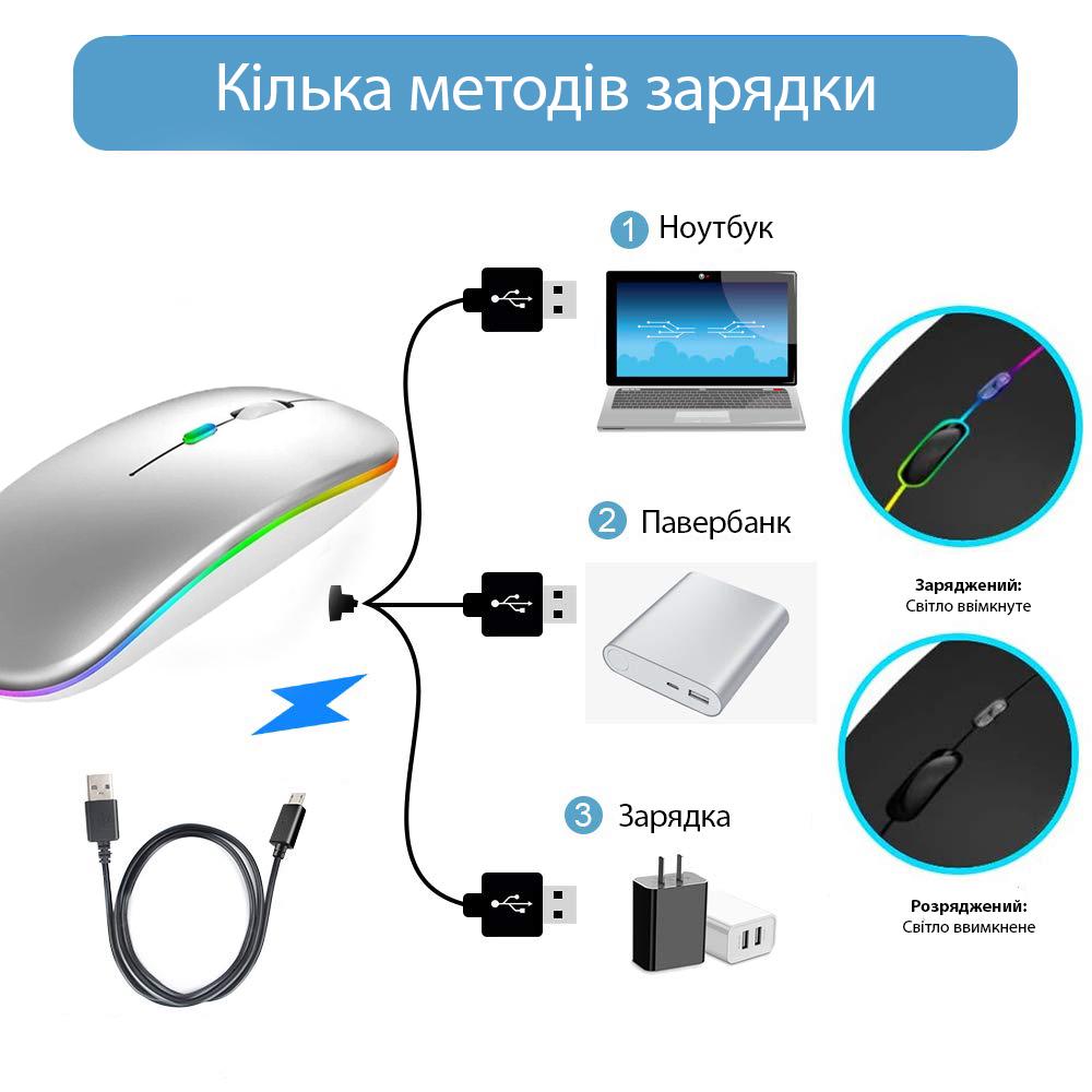 Компьютерная мышка Bluetooth с RGB подсветкой Spase Silvery - фото 2