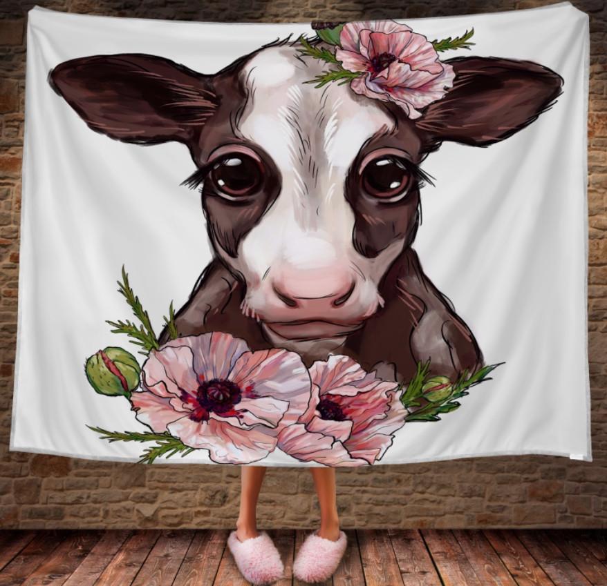 Плед с 3D принтом Теленок и цветы акварель 150х200 см (epi_1750)