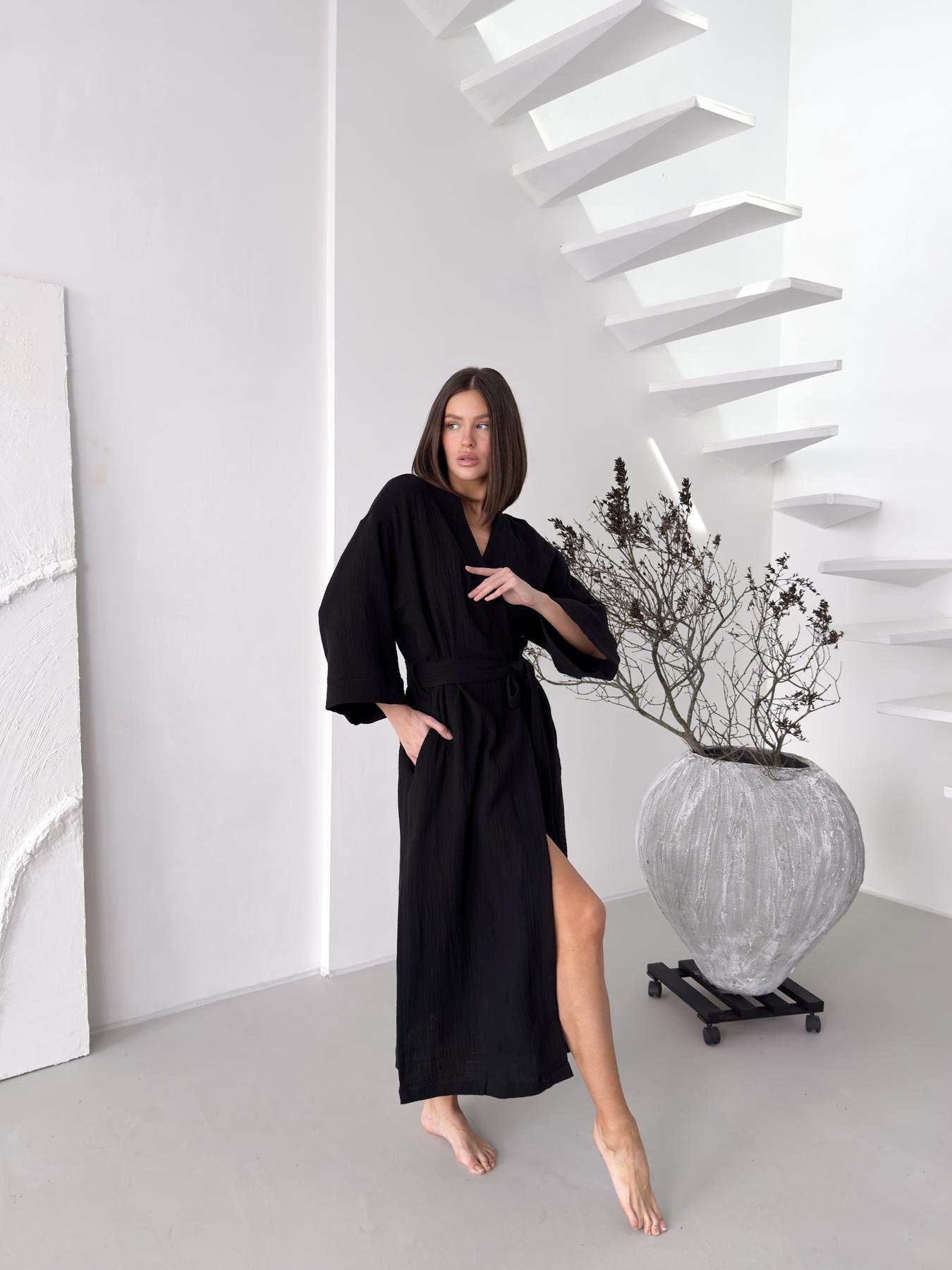 Халат-кимоно женский COSY Duna длинный из фактурного муслина L/XL Черный (M90W) - фото 2 Халат-кимоно женский COSY Duna длинный из фактурного муслина L/XL Черный (M90W) - фото 2