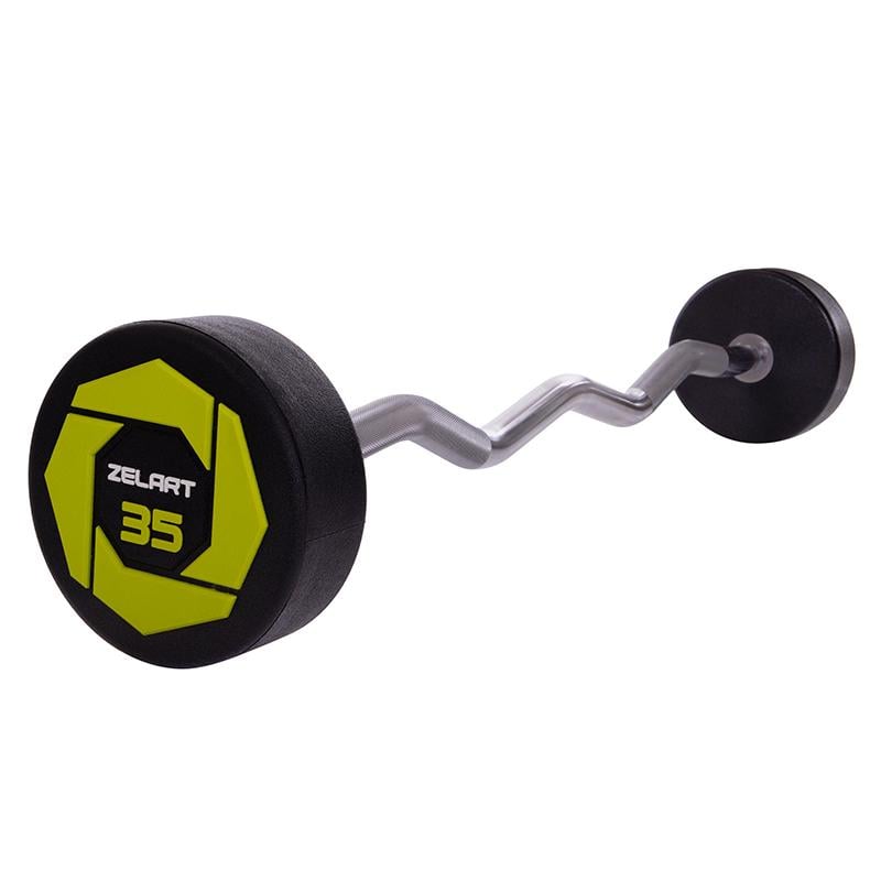 Штанга фіксована вигнута Urethane Barbell Zelart TA-2690 35 кг Зелено-чорний (58363127)