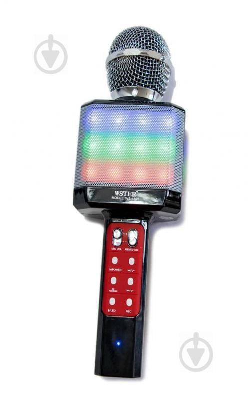 Микрофон караоке WSTER WS-1828 c LED подсветкой 4 голоса/USB/Bluetooth Черный Микрофон караоке WSTER WS-1828 c LED подсветкой 4 голоса/USB/Bluetooth Черный