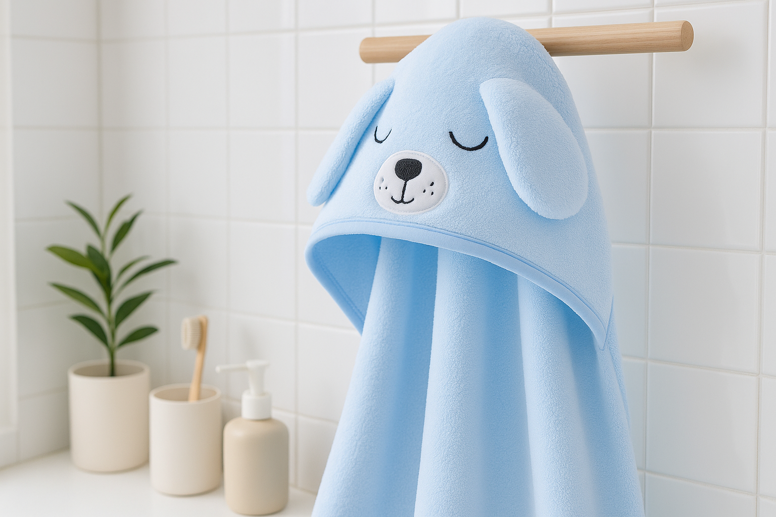 Полотенце-плед детское с капюшоном Собачка микрофибра 80х80 см Голубой (DP-796-51/blue) - фото 2