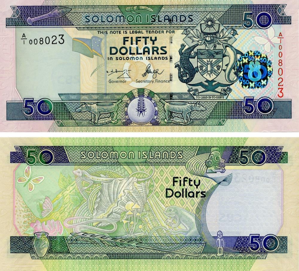Коллекционная банкнота Соломоновы острова 50 долларов 2005 UNC Рептилии/Ящерицы P29 (Б15989)