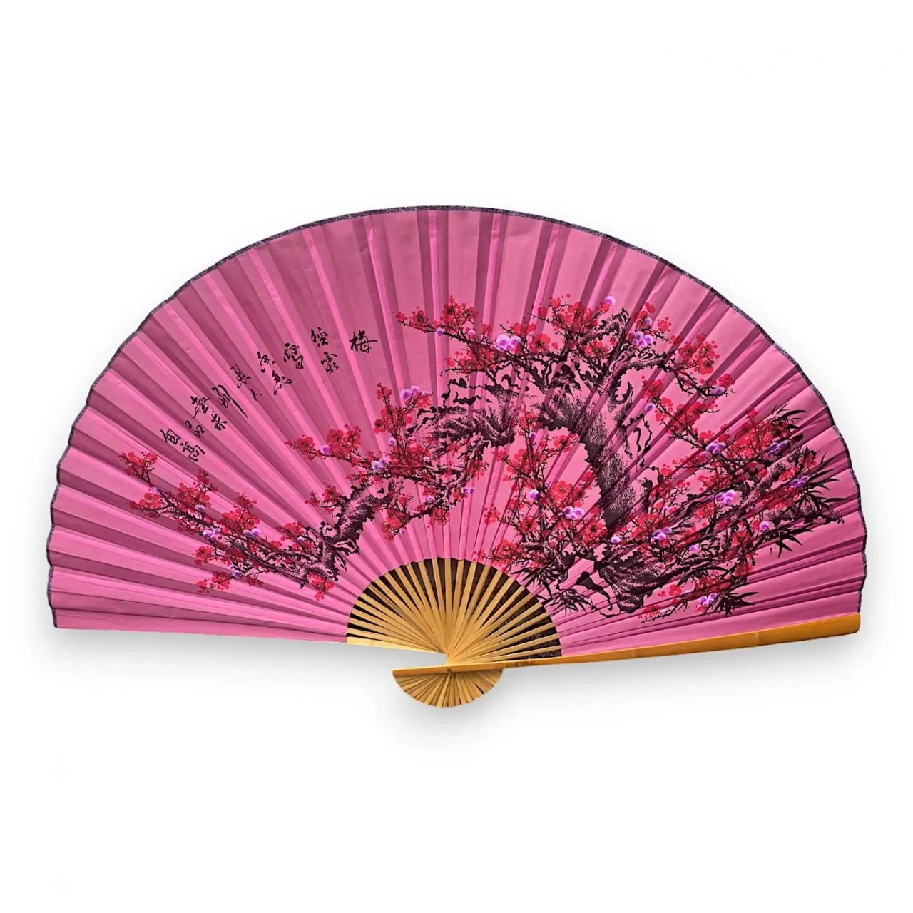 Настінне віяло сакура на рожевому фоні тканина 122х6х211 см (35853)