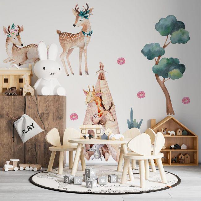 Стикеры детские на стену Sticker Wall SW-00000997 Олени 60х120 см 3 листа 180х120 см
