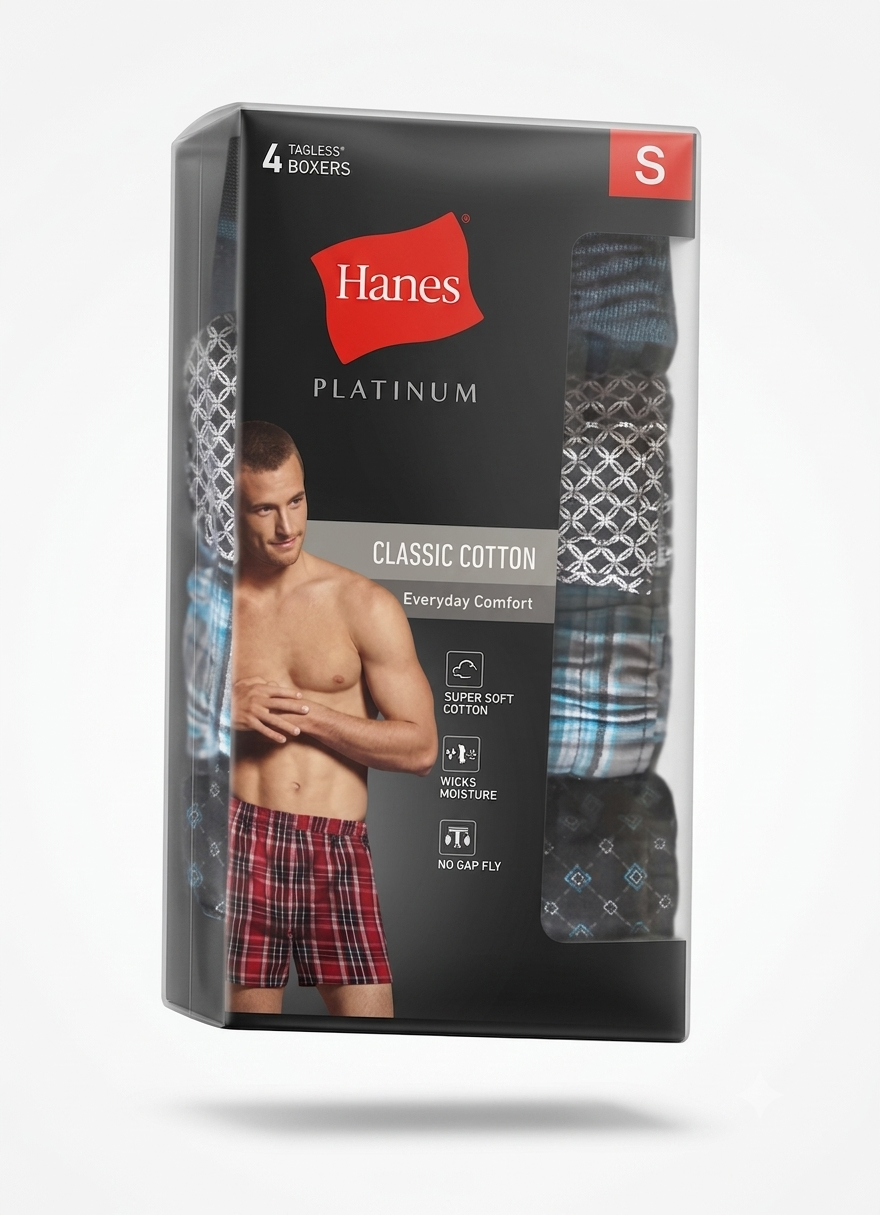 Набор трусов мужских семейных-боксеров Hanes PLATINUM 4 шт. S Разноцветный (65498754)