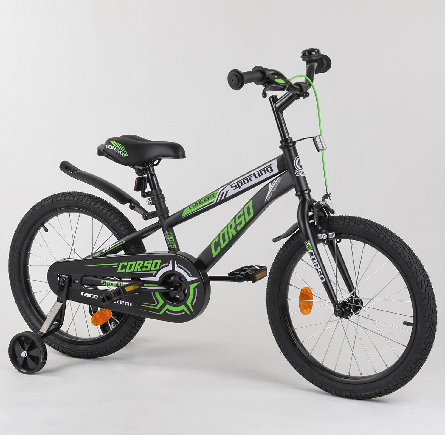 Велосипед детский 2-х колёсный Corso 18" собран на 75% Black/Green (101945)