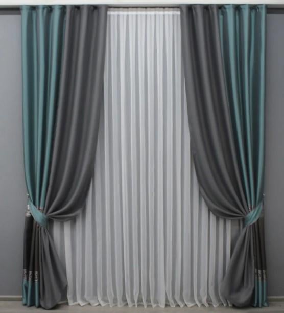 Шторы блекаут 1,5х2,7 м 2 шт. Бирюзовый/Темно-серый (014дк/1241-1293ш) - фото 1