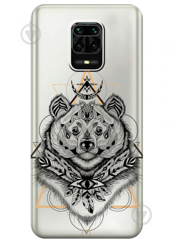Прозрачный силиконовый чехол iSwag для Xiaomi Redmi Note 9S с рисунком - Медведь индеец (M1706) Прозрачный силиконовый чехол iSwag для Xiaomi Redmi Note 9S с рисунком - Медведь индеец (M1706)