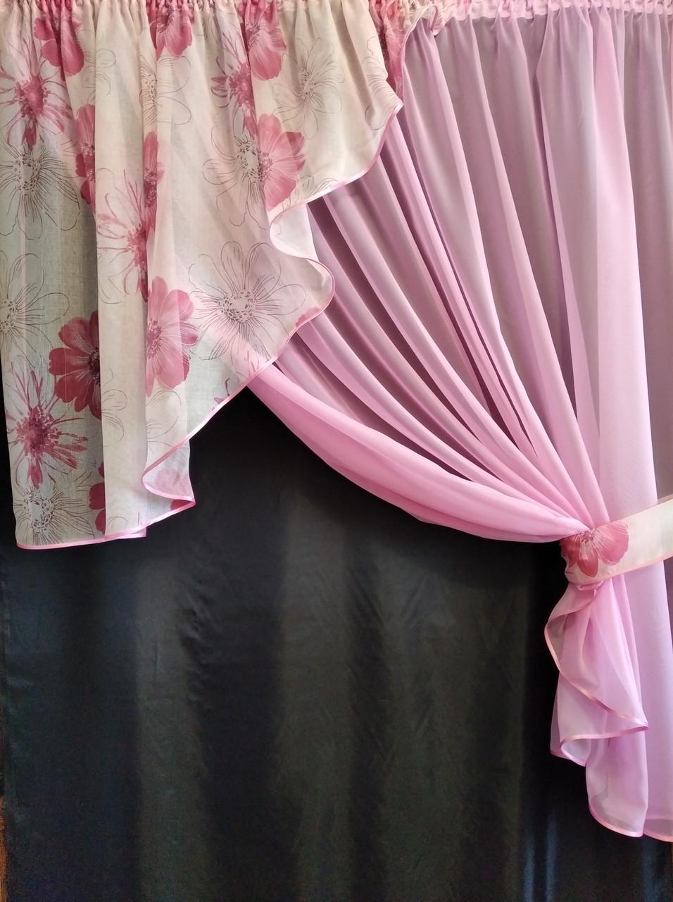 Занавеска кухонная Угол шифон с ламбрекеном батист 300х170 см Розовый (ул-14) - фото 1 Занавеска кухонная Угол шифон с ламбрекеном батист 300х170 см Розовый (ул-14) - фото 1