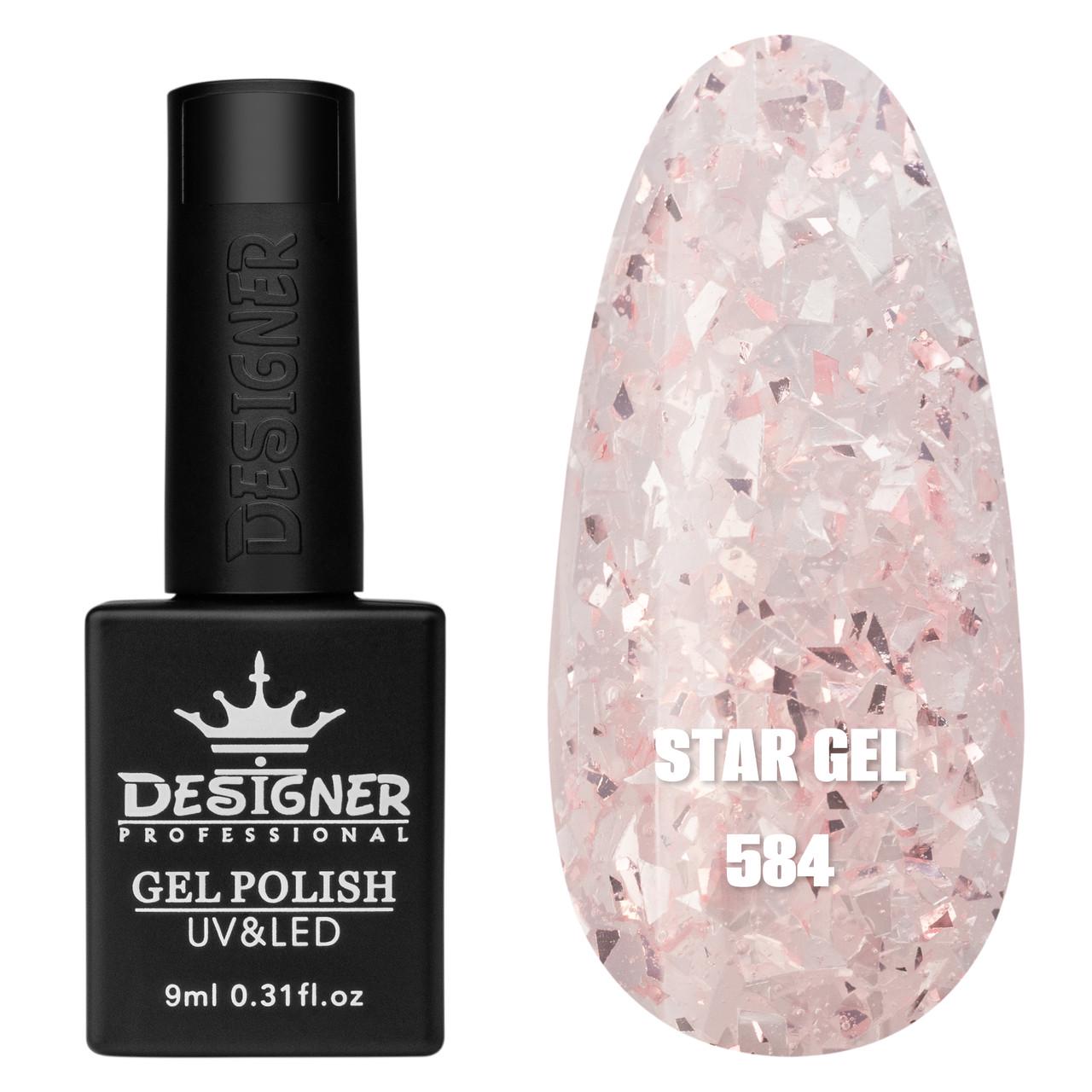 Гель-лак для маникюра Star gel Дизайнер с хлопьями Юки 9 мл Серебро с розовым №584