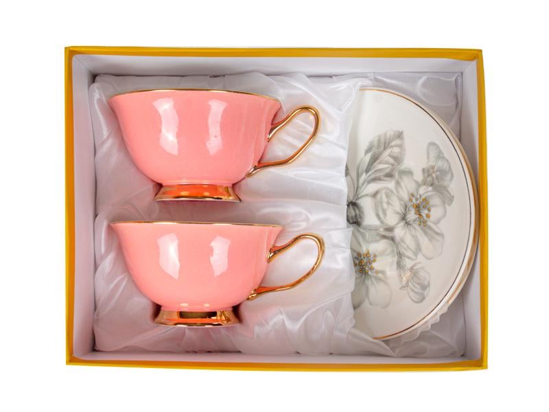 Набір чайних чашок Lefard порцелянових з блюдцем із золотою облямівкою 200 мл Рожевий (975-058) - фото 6 Набір чайних чашок Lefard порцелянових з блюдцем із золотою облямівкою 200 мл Рожевий (975-058) - фото 6
