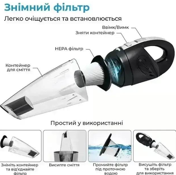 Пылесос для машин аккумуляторный с USB с кабелем - фото 3 Пылесос для машин аккумуляторный с USB с кабелем - фото 3