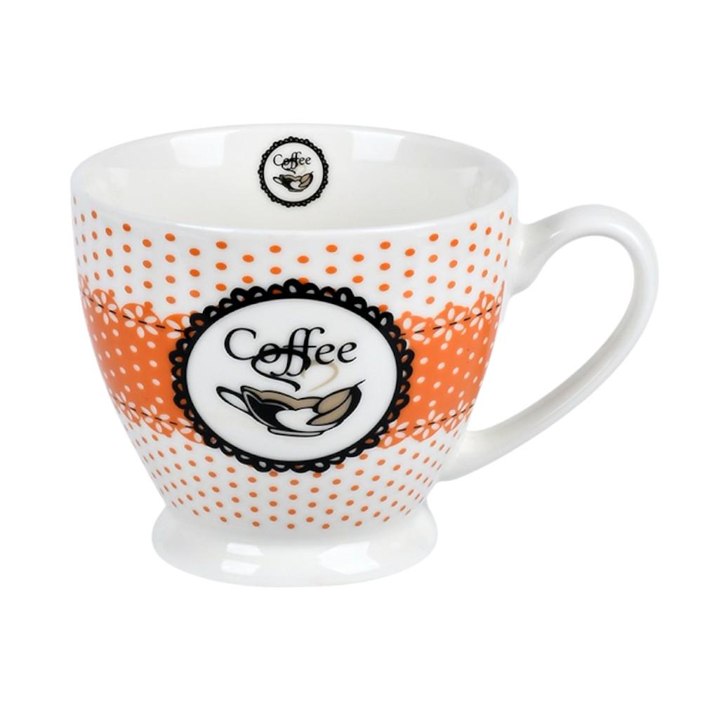 Чашка фарфоровая Stenson Coffee time 460 мл Белый с оранжевым (R99300)