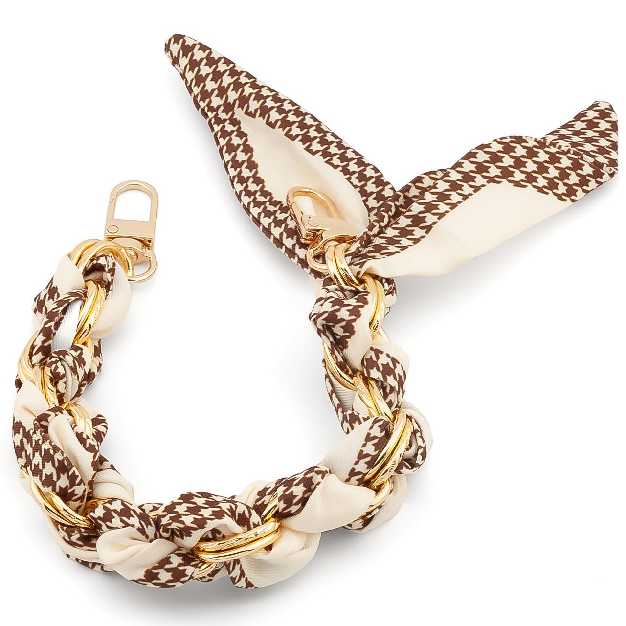 Цепь с лентой Твилли для телефона/сумки 30х1,6 см Gold Houndstooth Brown принтированная (ТФ0030л08)